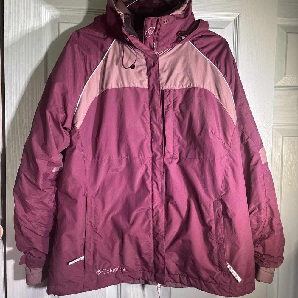 Womens COLUMBIA Interchange Parka  Jacket Full Zip Size Large. Purple.